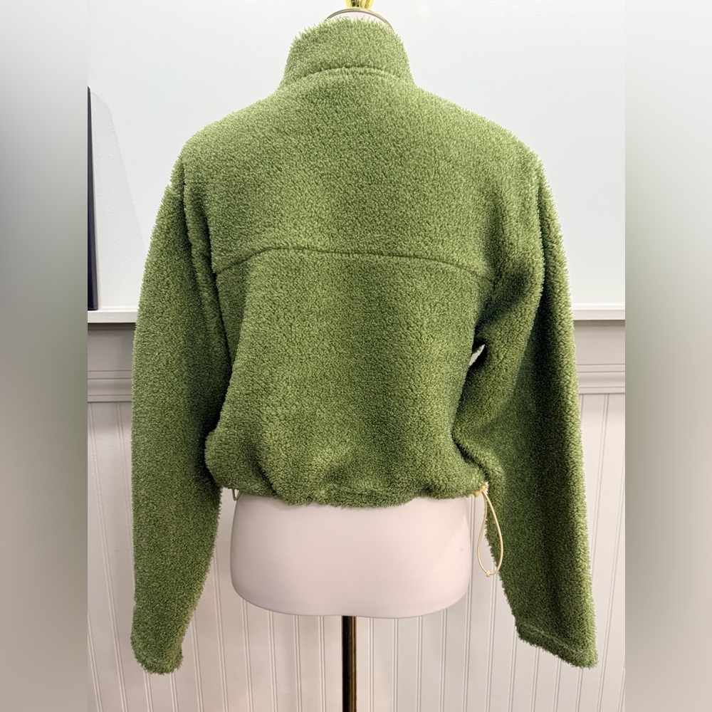Nike Green & Gold Cropped Quarter Zip Pullover Cinch Waist Medium Athleisure - Picture 3 of 5